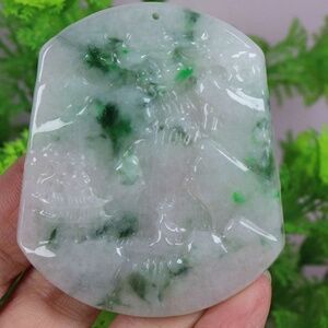Certified Green 100% Natural Jade Jadeite Landscape Pendant